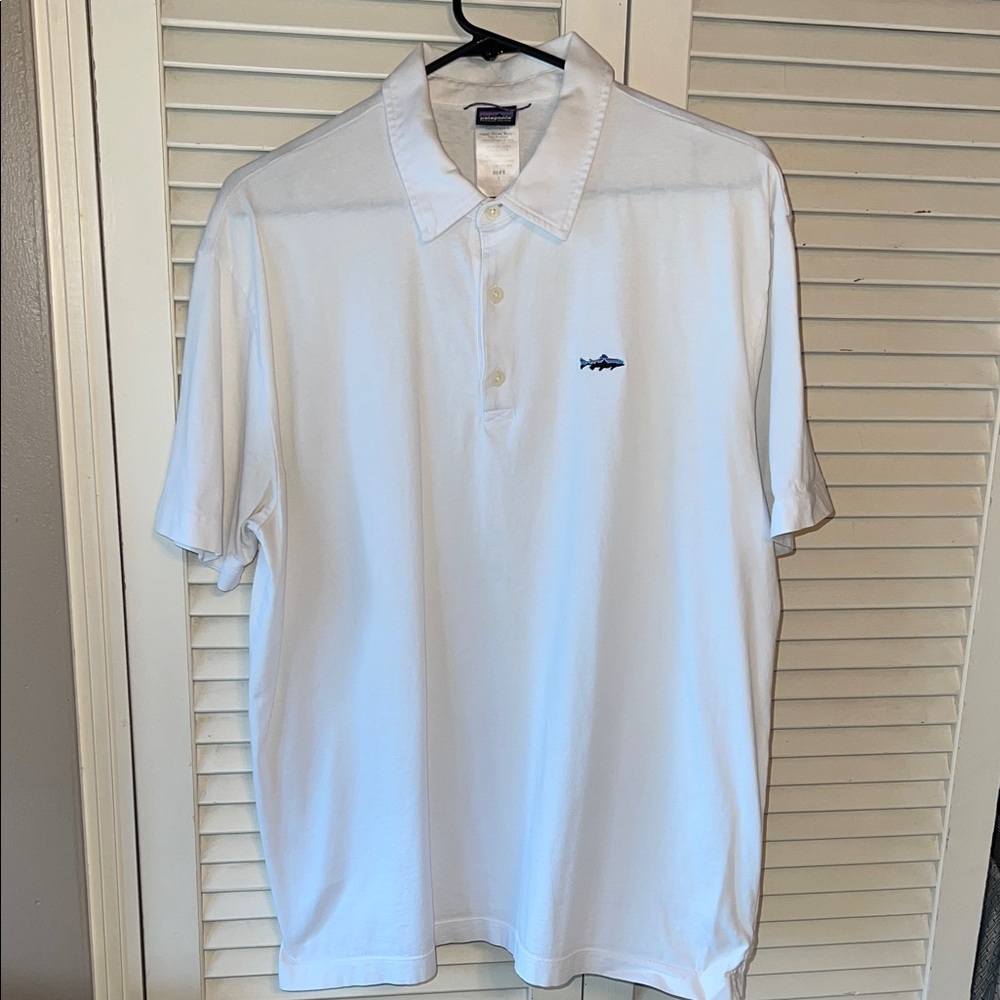 Patagonia White Polo Shirt with Fish Logo